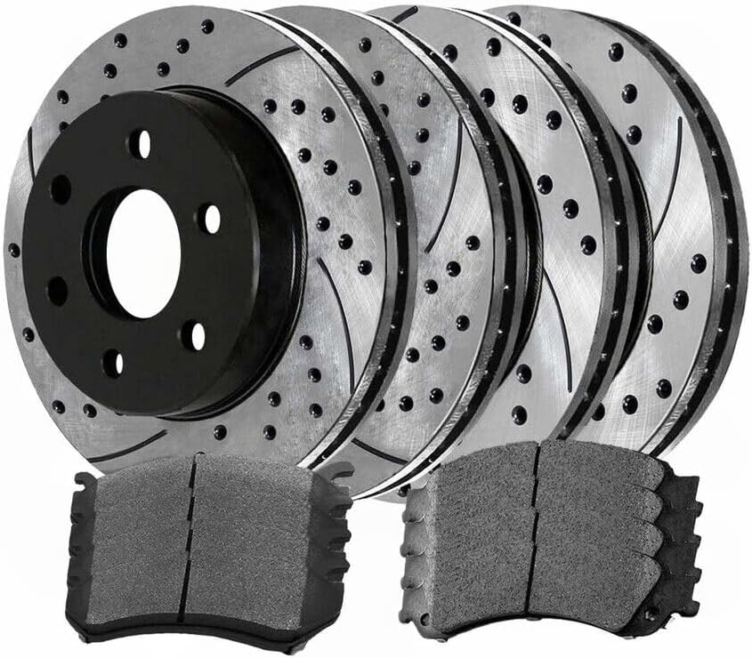 Front and Rear Side Ceramic Kit Replacement Brake Rotors and Pads for Chevy for Tahoe 2000-2006 for Avalanche 1500 2002-2006 for Silverado 1500 2001-2006 for Suburban 1500 2000-2006