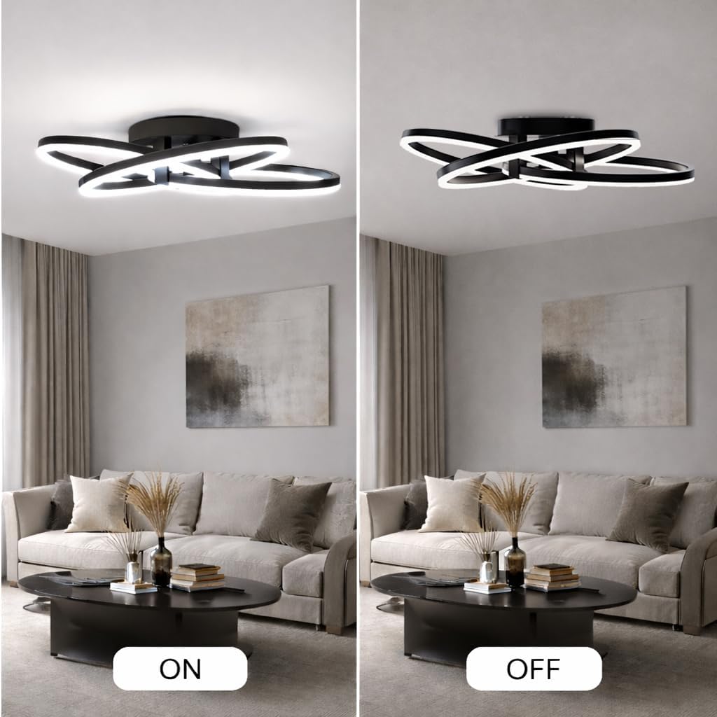 Maxax 3 Ring LED Ceiling Light Fixture, 23'W * 7.5'H, Circle Modern Semi Flush Mount Chandelier, AL Alloy Frame, 45W Dimmable, ETL, for Bedrooms, Living room, Kitchen, Entryway, Hallway, Matte Black
