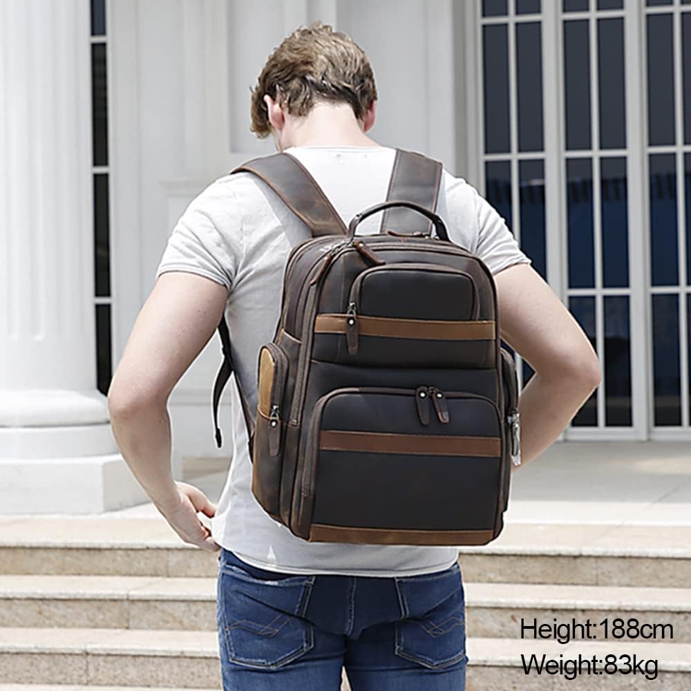 TIDING Men's Vintage Leather Backpack 15.6' Laptop Bag Large Capacity Business Travel Hiking Shoulder Daypacks