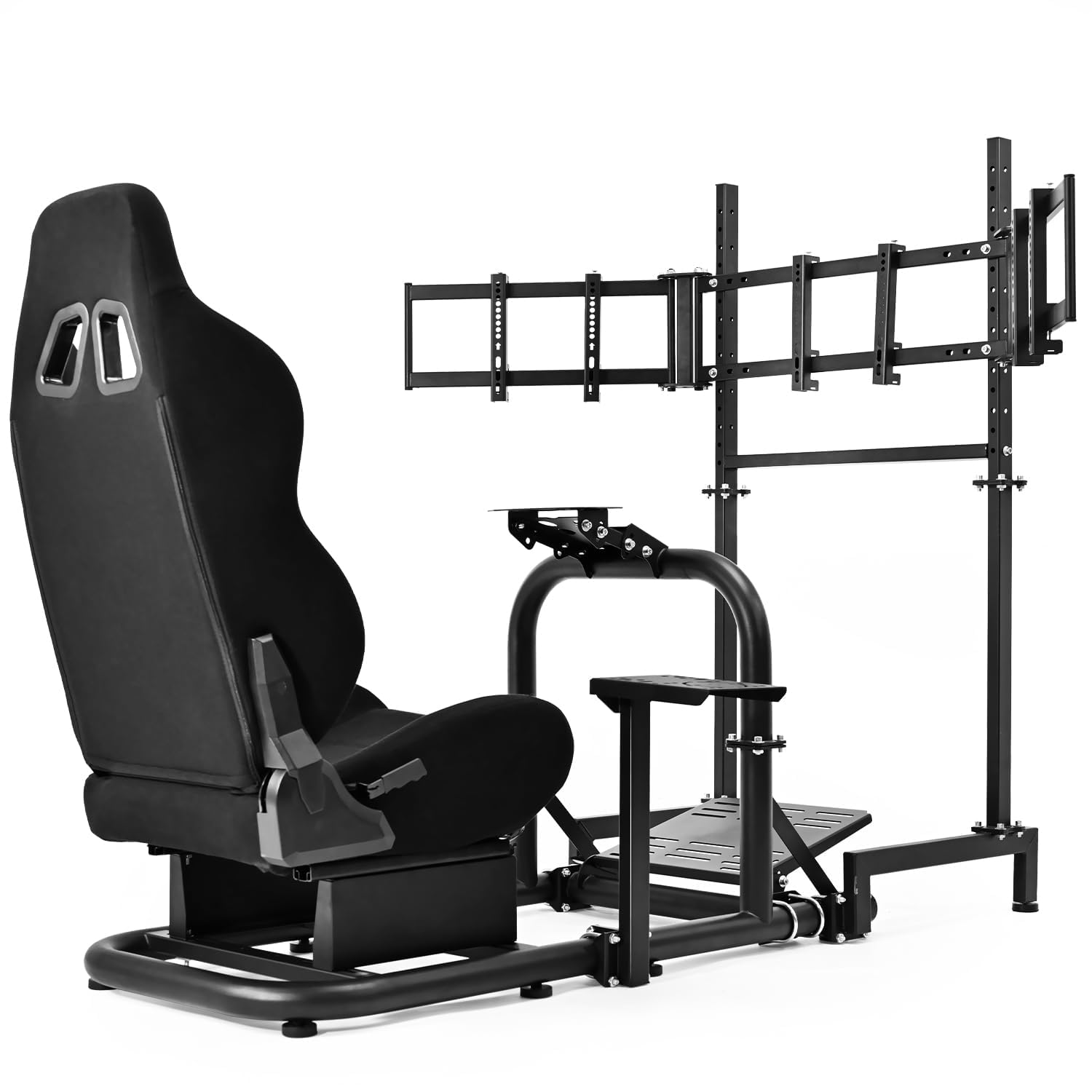 Dardoo Racing Simulator Cockpit with Triple Monitor Stand and Black Seat Fit for Logitech G29 G920 G923, for Thrustmaster T300RS, for Fanatec CSL-DD, No Steering Wheel Pedal or Shifter