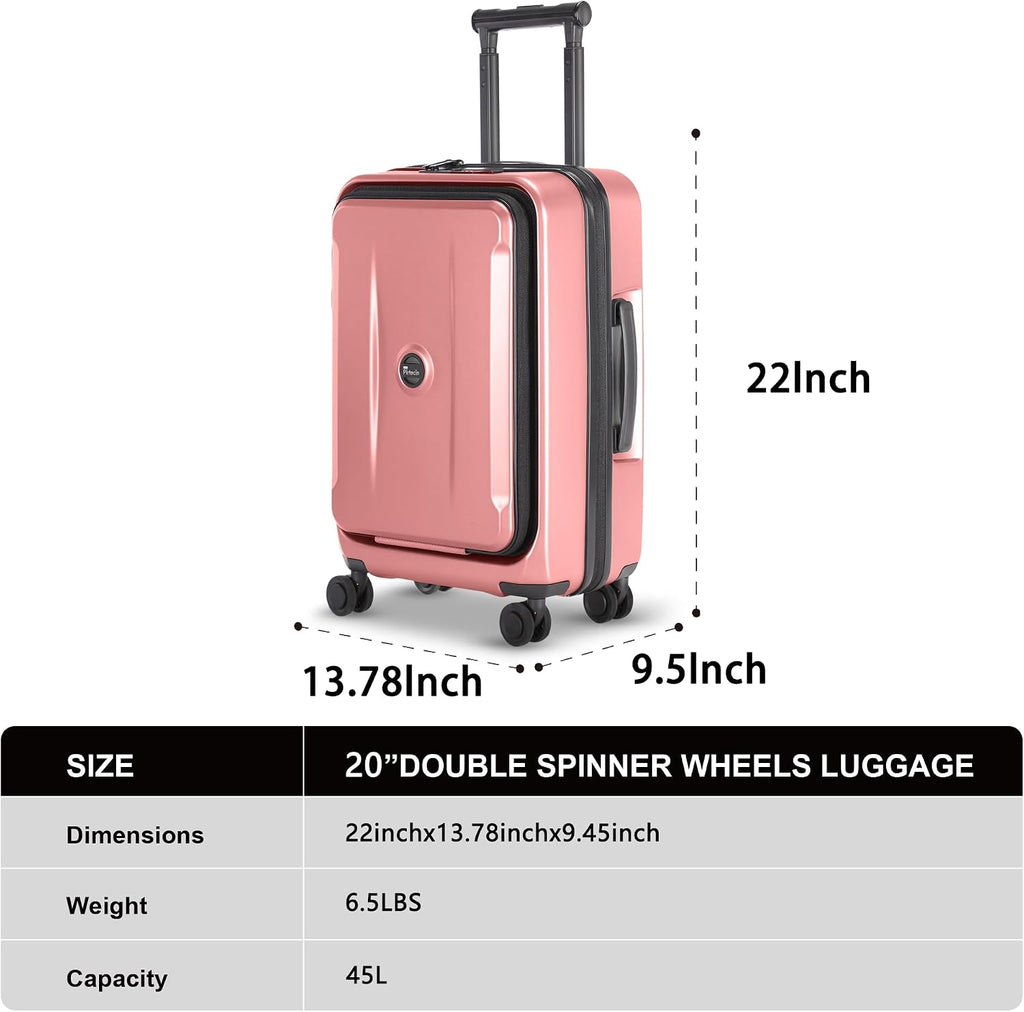 Luggage Sets 2 Piece, Carry On Luggage with Front Pocket & USB Port and 28 Inch Expandable Checked Luggage with Top Opening, Durable PC Hardside Suitcases with Spinner Wheels & TSA Lock, Pink (20/28)