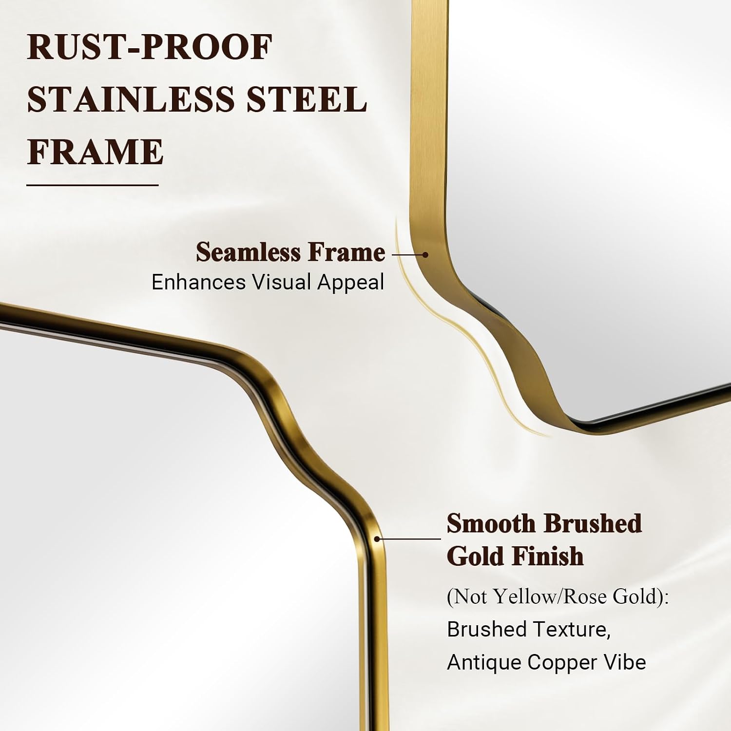 ANDY STAR 30'x40' Gold Bathroom Mirror, Large Scalloped Wall Mirror, Brushed Brass Mirror in Anti-Rust Stainless Steel Metal, Unique Rectangle Shape Decorative for Bathroom, Living Room, Entryway