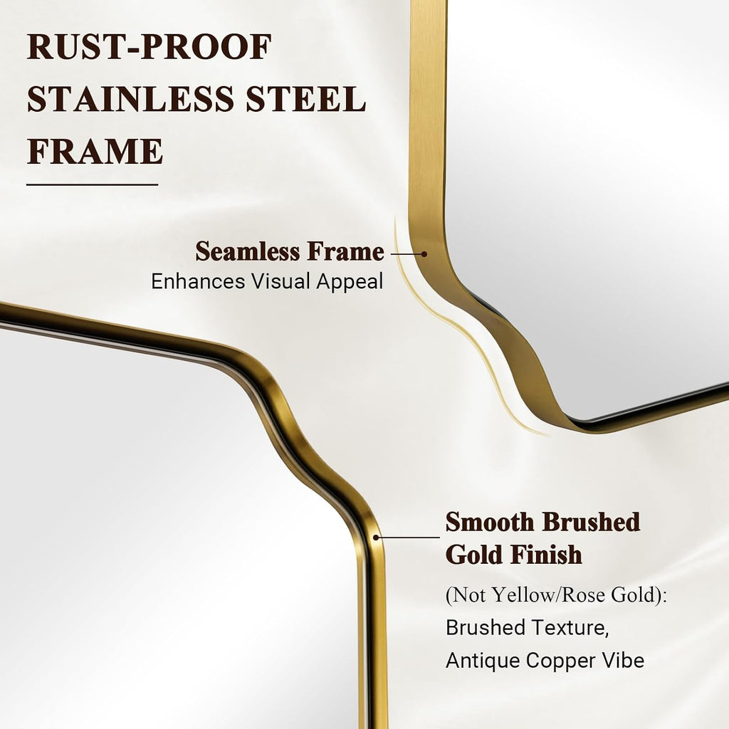 ANDY STAR 20'x30' Brushed Gold Scalloped Mirror, Bathroom Mirror for Over Sink, Antique Champagne Bronze Mirror in Rustproof Stainless Steel Thin Frame, Compact Size Ideal for Small Bathroom Remodel
