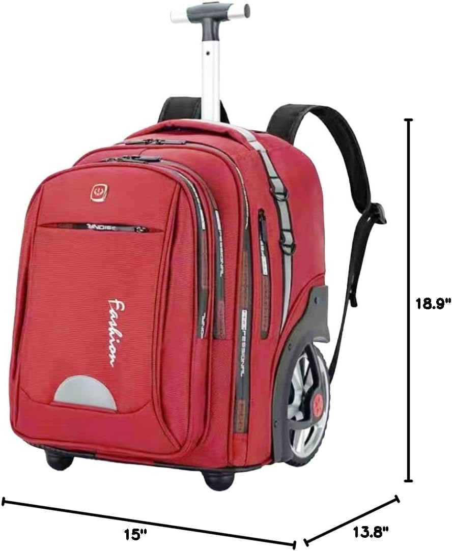 Rolling Backpack for Women, 22 Inch Backpack with Wheels for Business, College Student and Travel Commuter, Large Backpack on Wheels for Work (red)