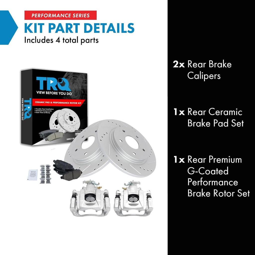 TRQ Performance Rear Brake Pad and Rotor Set Ceramic Drilled Slotted Solid Rotors Calipers Compatible with 12-16 Chrysler Town & Country Grand Caravan 12-15 Ram Cargo Van 13-14 Volkswagen Routan