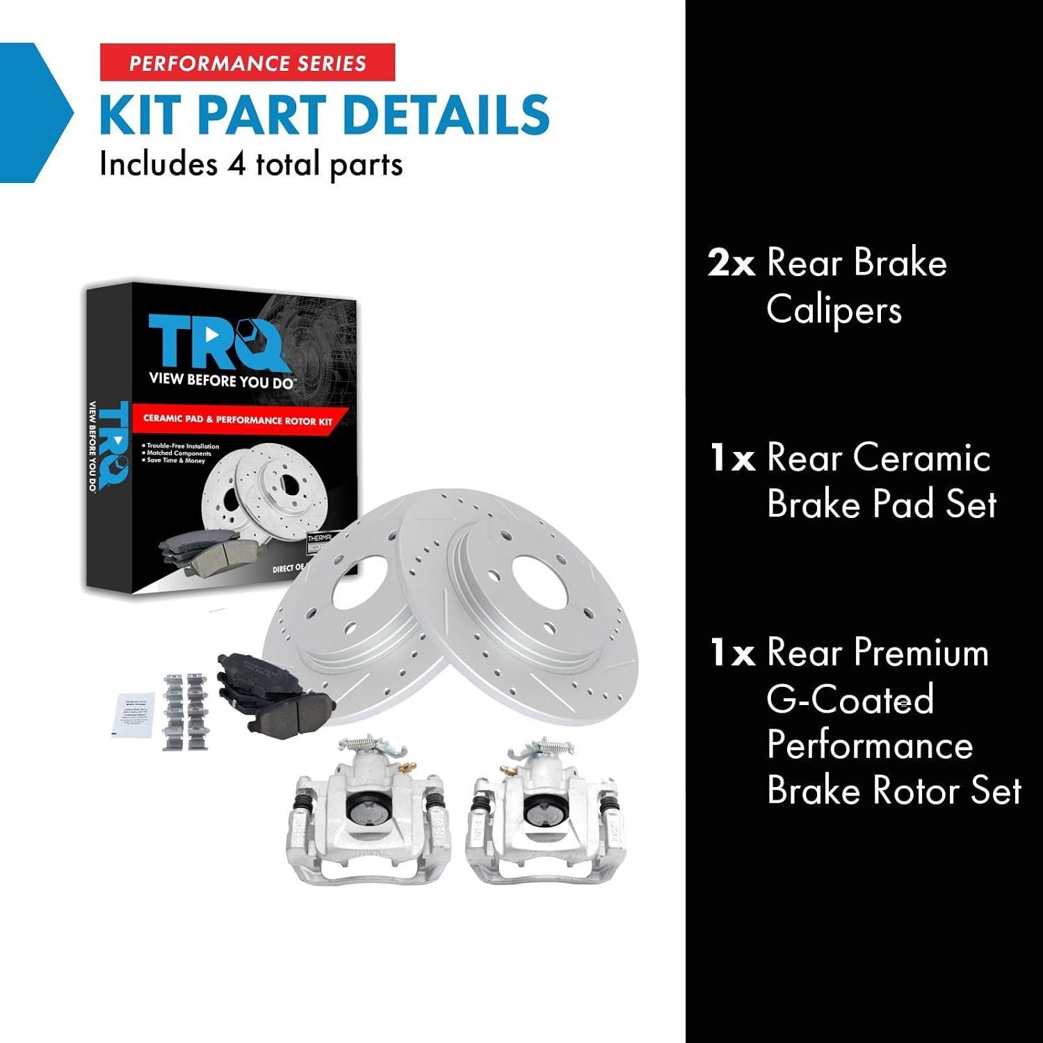 TRQ Performance Rear Brake Pad and Rotor Set Ceramic Drilled Slotted Solid Rotors Calipers Compatible with 12-16 Chrysler Town & Country Grand Caravan 12-15 Ram Cargo Van 13-14 Volkswagen Routan