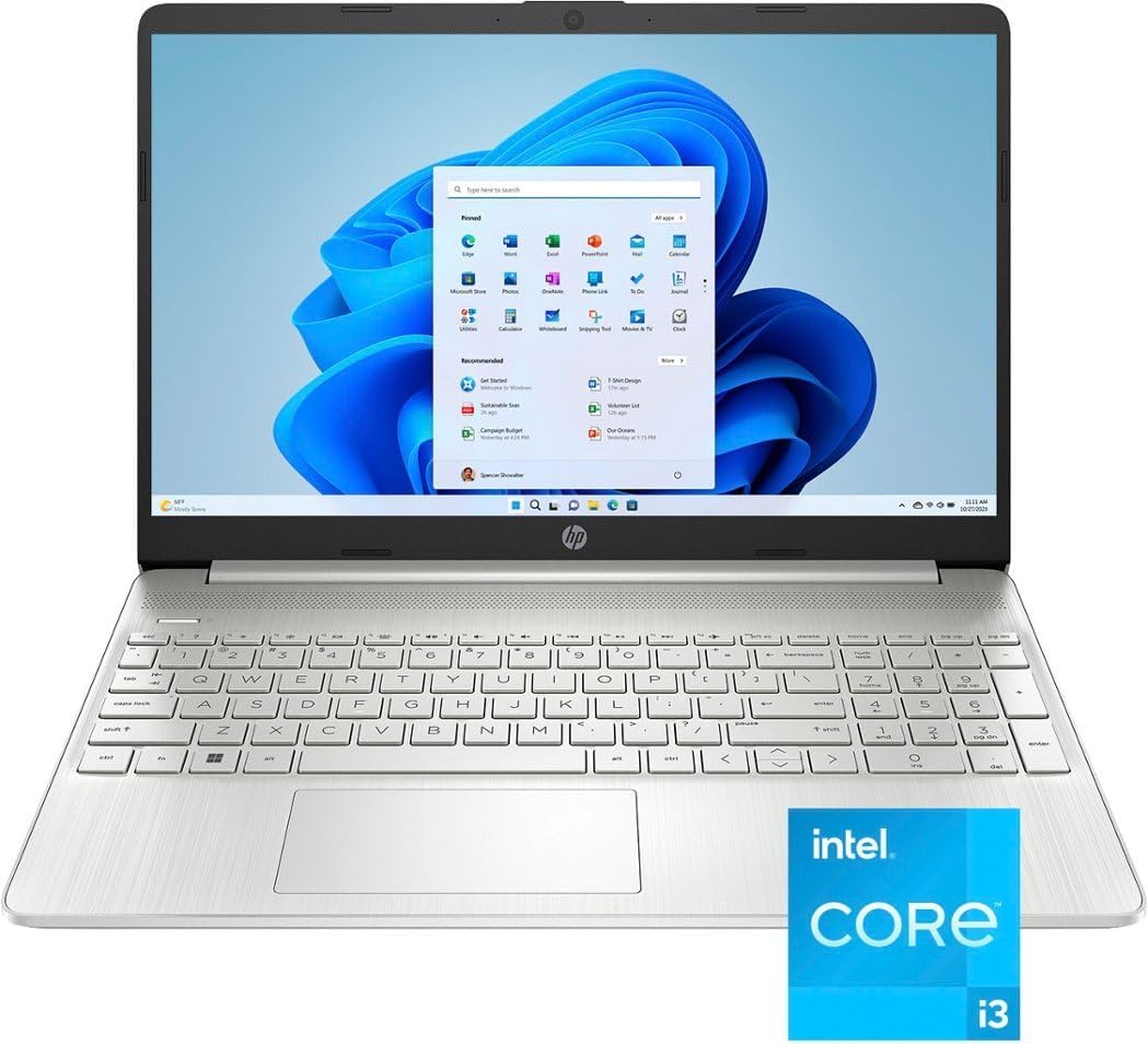 HP 15.6' HD Touch-Screen Laptop, Intel Core i3-1215U, 8GB RAM, 128GB SSD, HDMI, Bluetooth, Wi-Fi, Windows 11 Home in S Mode, Natural Silver, 15-dy5113dx