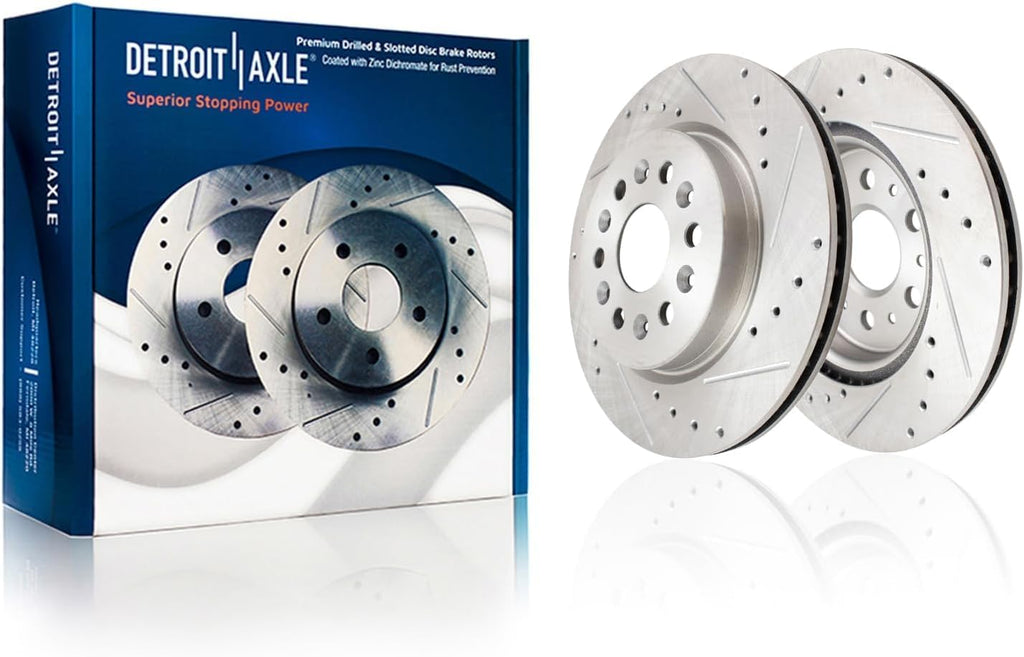 Detroit Axle - Brake Kit for 2018-2020 Buick Enclave 2017-2020 Cadillac XT5, 2020 XT6, Drilled and Slotted Disc Brakes Rotors Ceramic Brake Pads Replacement: 13.58 inch Front & 12.40 inch Rear Rotors