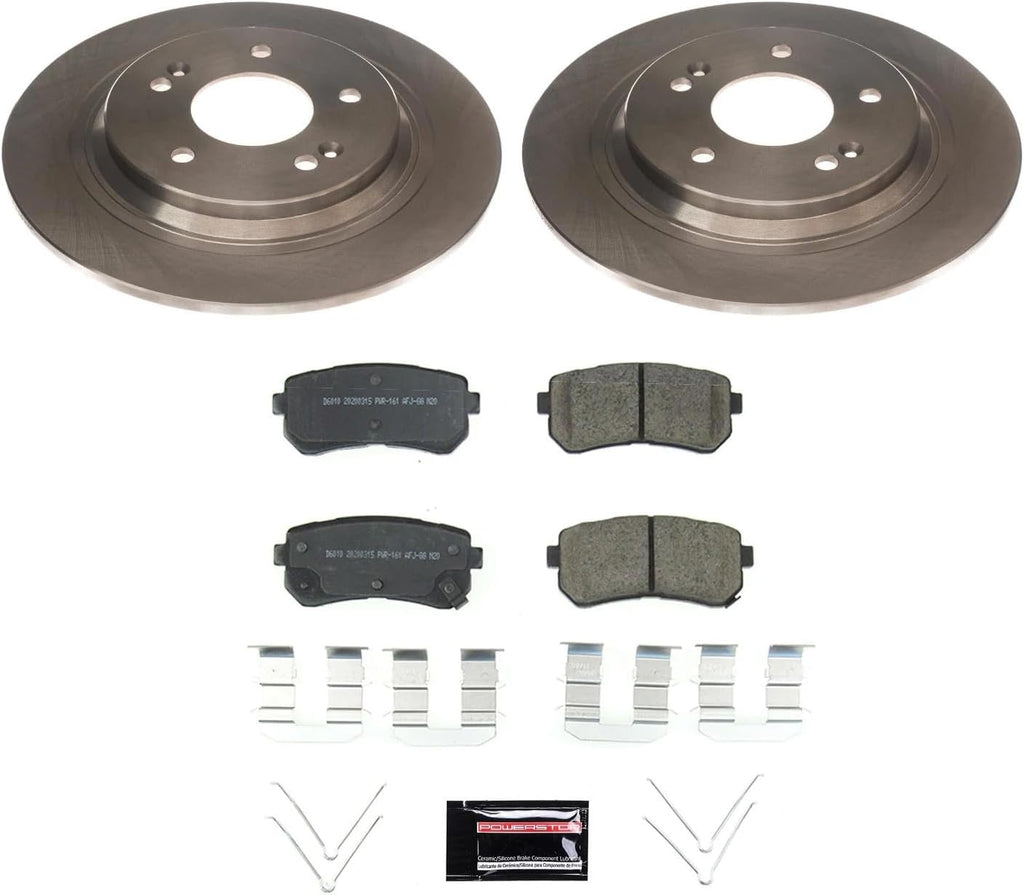 PowerStop Rear Brake Kit for Hyundai Kona 2018-23 | Kia Seltos 2021-23 - Z17 Ceramic Brake Pads & Disc Rotors Replacement, KOE8306