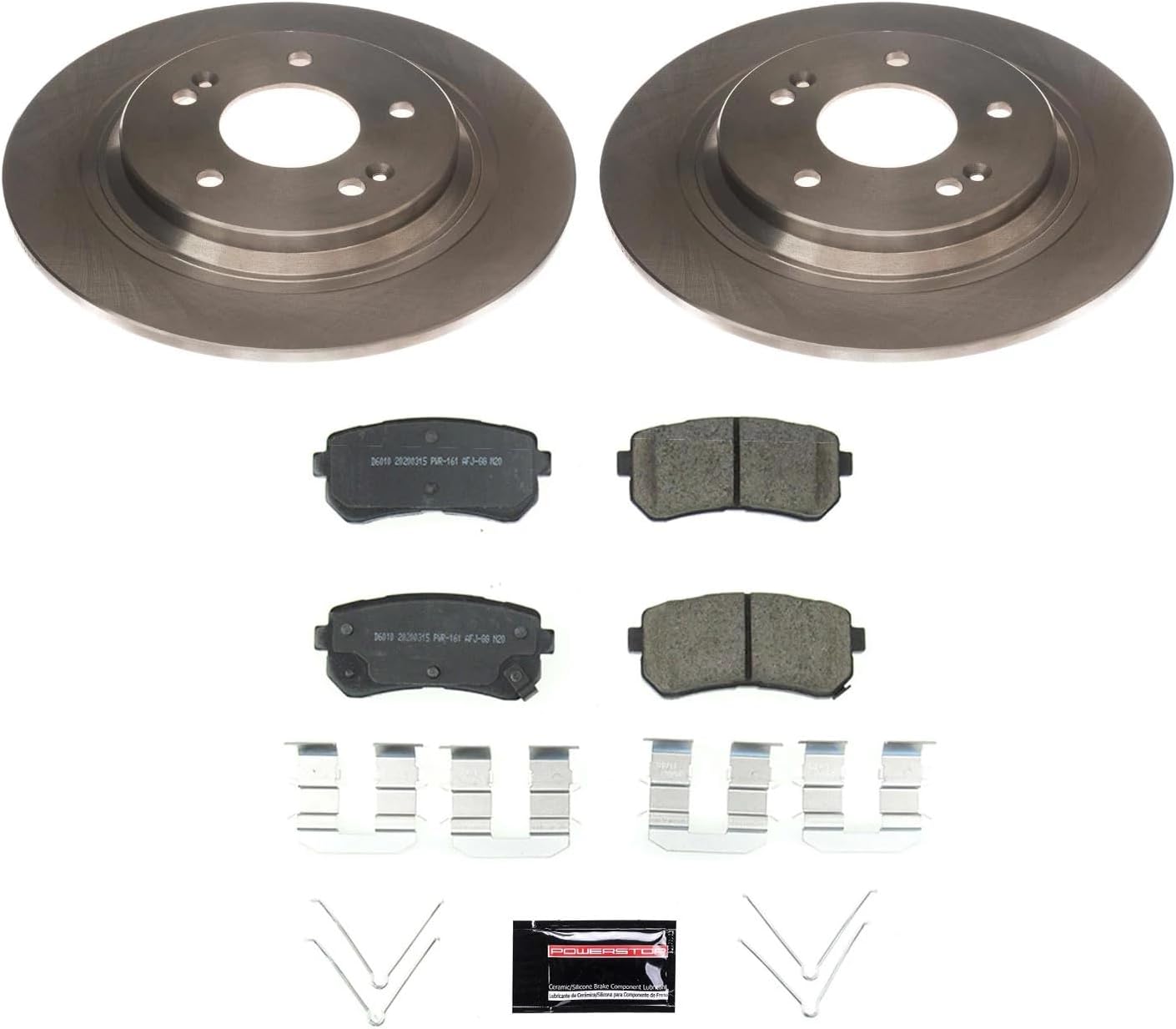 PowerStop Rear Brake Kit for Hyundai Kona 2018-23 | Kia Seltos 2021-23 - Z17 Ceramic Brake Pads & Disc Rotors Replacement, KOE8306