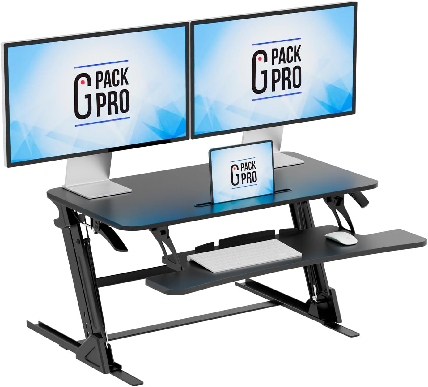 36″ Wide Standing Desk Converter – Sit-to-Stand Workstation for Dual Monitors, Height Adjustable Up to 17.3″ with Large Keyboard Tray – Black