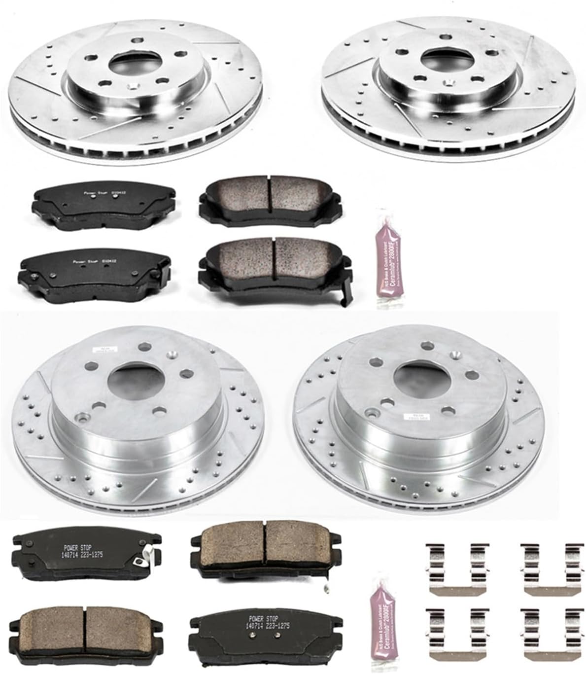 PowerStop Front and Rear Brake Kit for Chevrolet Equinox 2010-17 | GMC Terrain 2010-17 - Drilled and Slotted Disc Rotors with Carbon-Fiber Ceramic Brake Pads Replacement, K5516