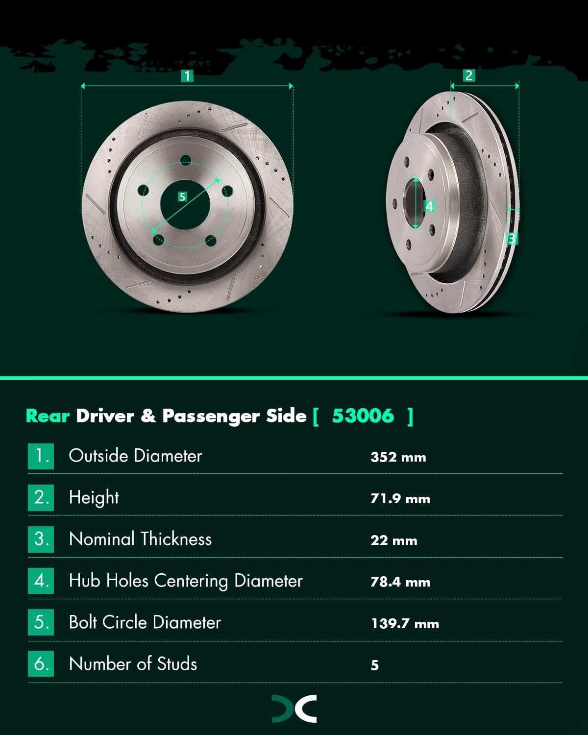 SCITOO Brake Kits For Chrysler For Aspen 2007-2009,For Dodge For Durango 2005-2009,For Ram 1500 2005-2010 Rear Drilled & Slotted Disc Brakes Rotors and Semi Metallic Brakes Pads 53006;D967
