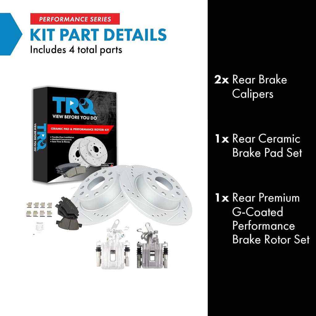 TRQ Performance Rear Brake Calipers Ceramic Pads & Drilled Rotors Fits 11 Golf 12 Jetta