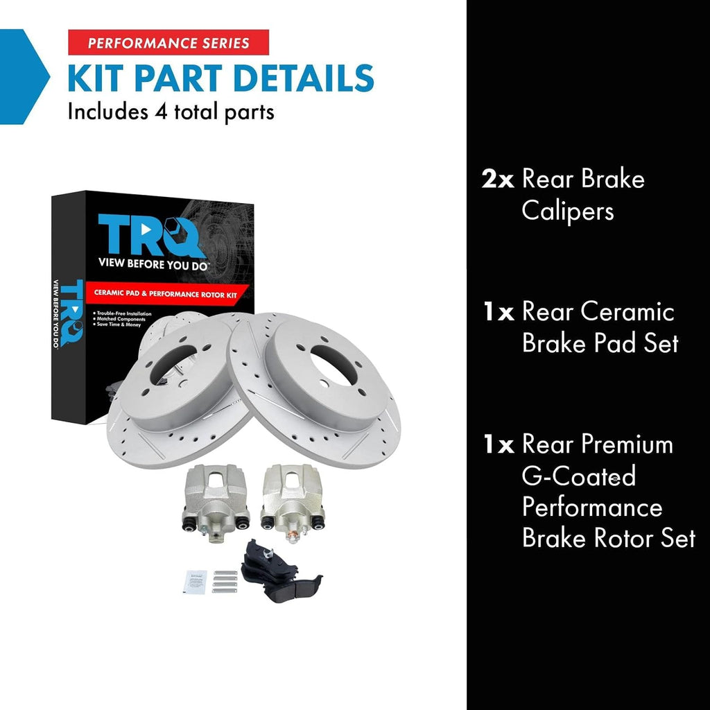 TRQ Performance Rear Brake Pad and Rotor Set Ceramic Solid Rotors Calipers Compatible with 2002-2005 Ford Explorer Mercury Mountaineer