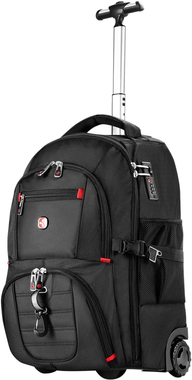 Extra Large Rolling Backpack with Wheels - Water-Resistant, 18' Laptop Compartment, 22.5'x15'x10', 55L Capacity, Ideal Carry-On for Weekend Travel, College, Work - Wheeled Business Backpack for Adults