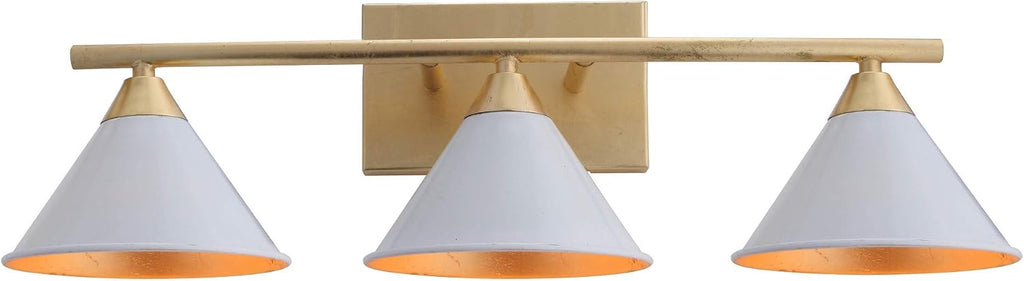 JONATHAN Y 25' White/Gold Modern Metal Vanity Light Wall Sconce for Bathroom Mirror, Bedroom, Hallway, White Metal Cone Shade, UL Listed, Hardwired, LED Bulb Included (JYL9014A)