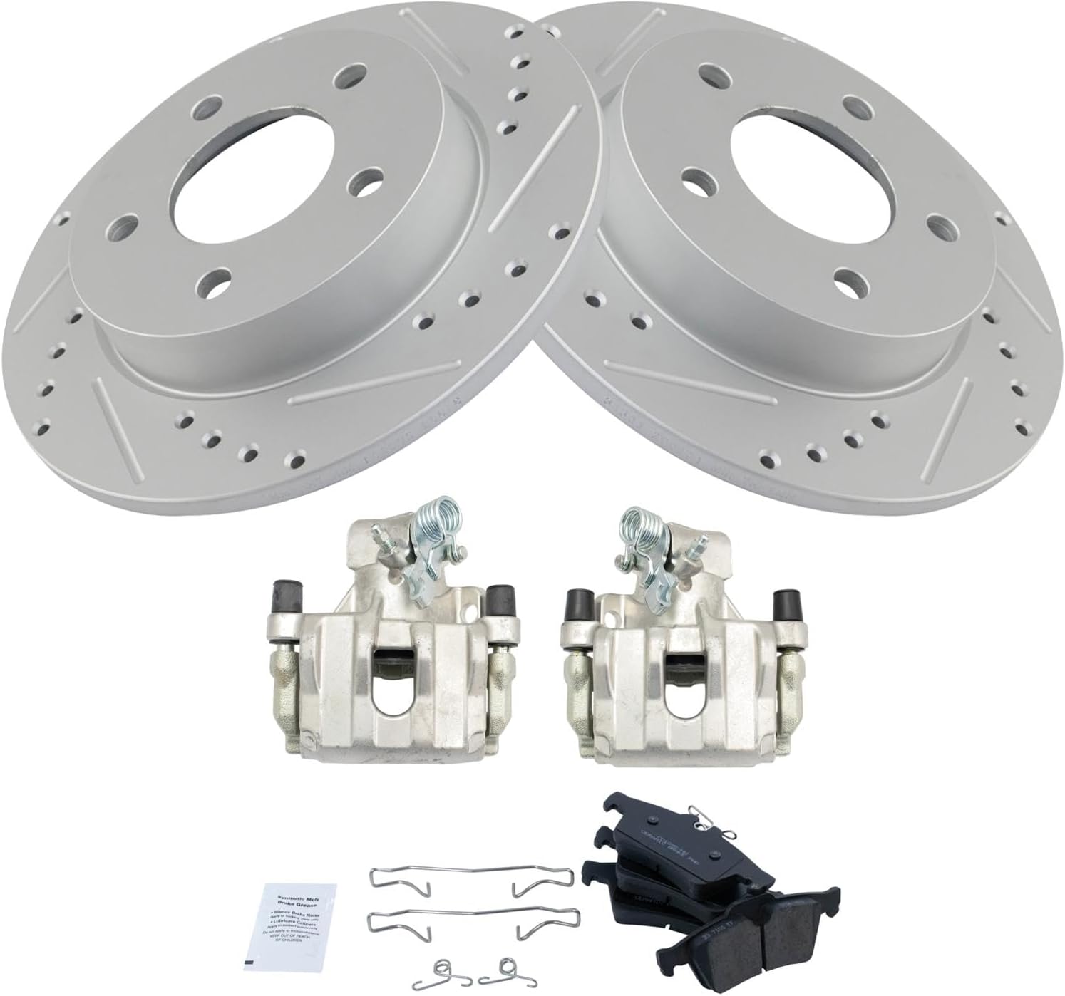 TRQ Performance Rear Brake Pad and Rotor Set Ceramic Solid Rotors Calipers Compatible with 2009-2013 Mazda 3