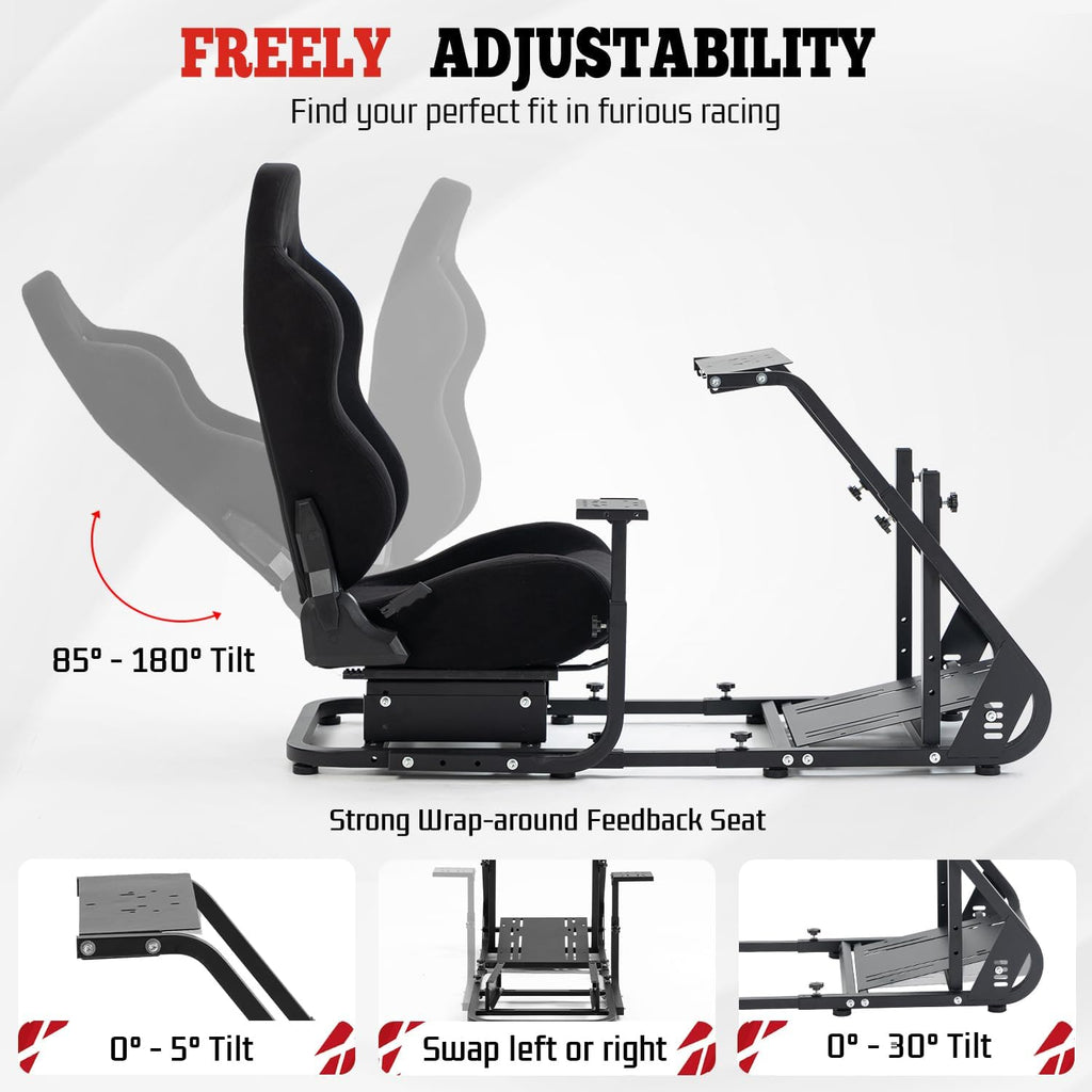 Marada Racing Simulator Cockpit with Comfort Gaming Seat Mountable Monitor Stand Fit for Logitech G25 G27 G29, for Thrustmaster T248 T300, for Fanatec, Driving Race Sim Mount No Steering Wheel Pedal
