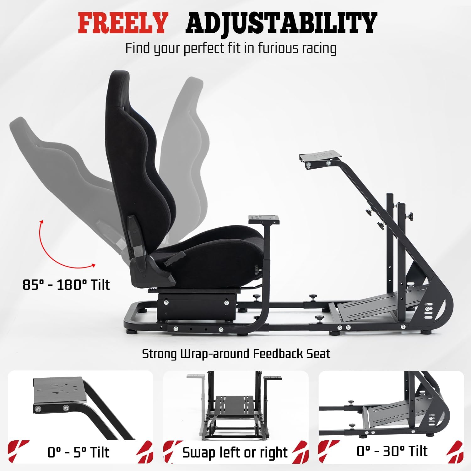 Marada Racing Simulator Cockpit with Comfort Gaming Seat Mountable Monitor Stand Fit for Logitech G25 G27 G29, for Thrustmaster T248 T300, for Fanatec, Driving Race Sim Mount No Steering Wheel Pedal