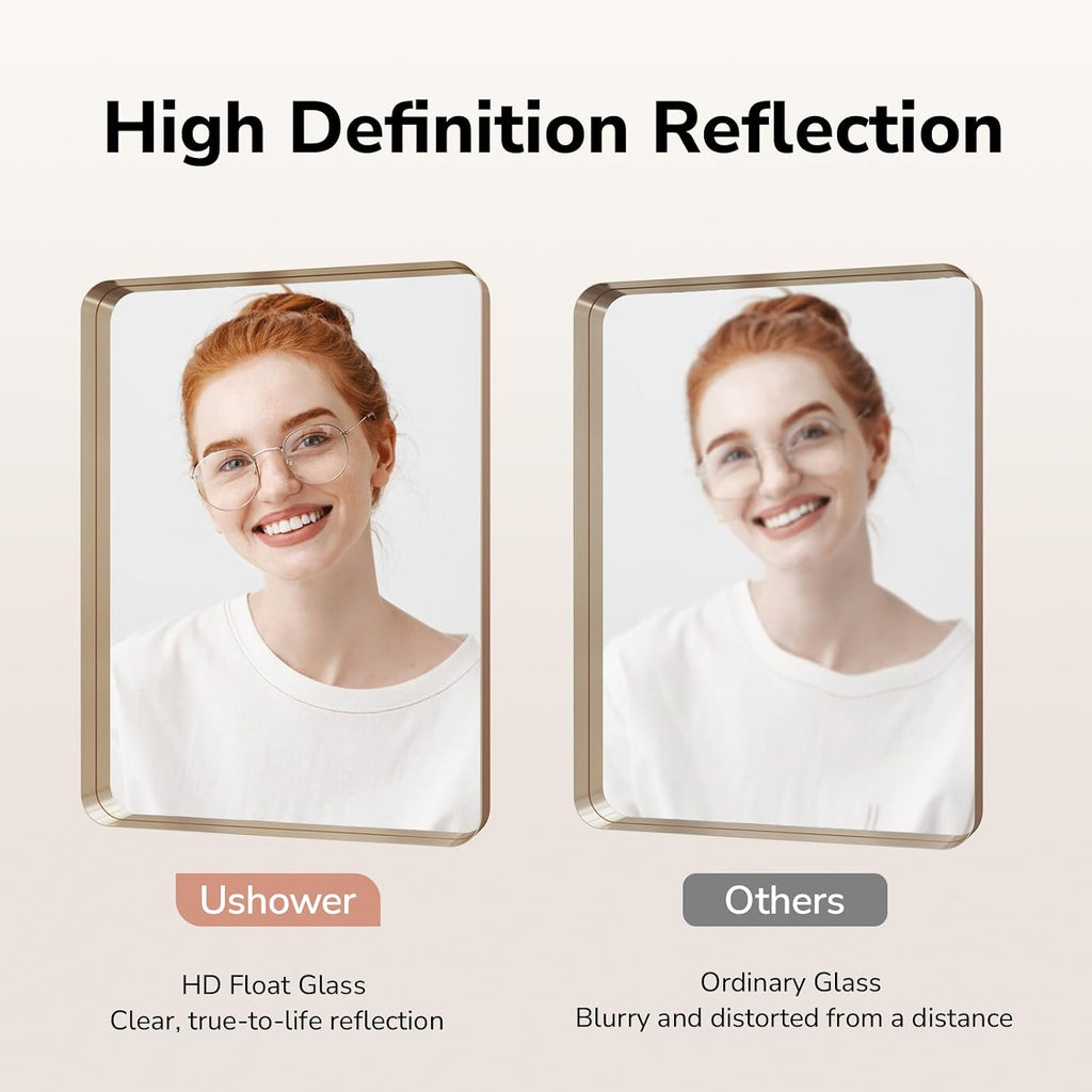 USHOWER Gold Bathroom Mirrors 24'x36' 2 Pack, Brushed Champagne Gold Rectangle Mirrors for Over Sink, Aluminum Frame, Anti-Rust, Tempered Glass, Horizontal or Vertical Mounted