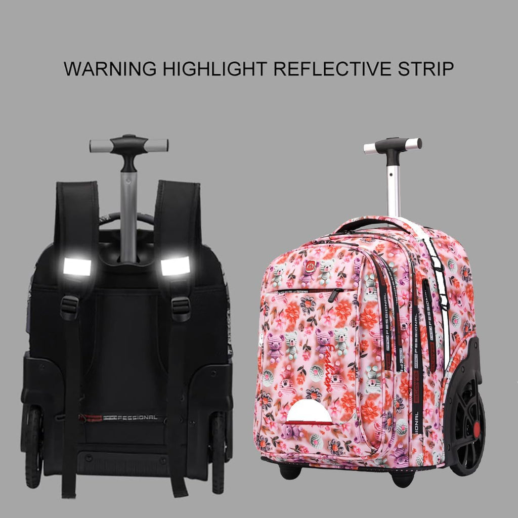 Rolling Backpack 22 Inch Backpack with Wheels for Business, College Student and Travel Commuter, Waterproof Wheeled Backpack (Pink-Flower)