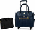 Rolling Laptop Bag for Women with Wheels & Handle Luxury Pure Leather Embossed Work Bag with Laptop Sleeve Travel Briefcase
