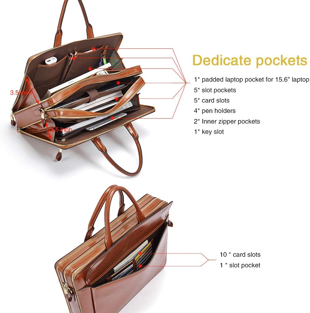 CLUCI Briefcase for Women Oil Wax Leather Business 15.6 Inch Laptop Handbag Vintage Slim Large Shoulder Work Bag | Oil Wax Leather, Business, 15.6 Inch, Laptop, Vintage, Slim