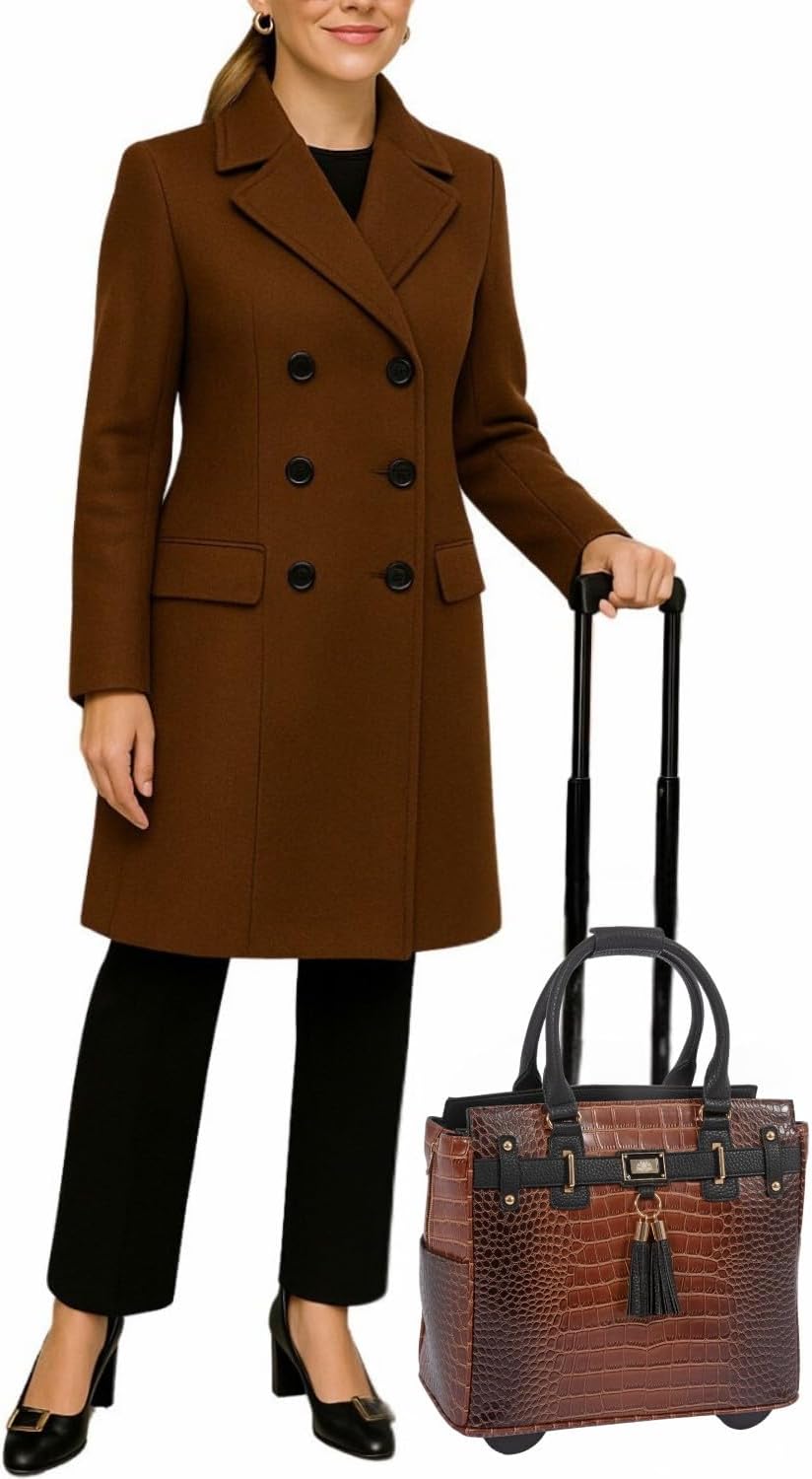 JKM & Company Rolling Laptop Bag for Women | Designer Wheeled Briefcase | Fits 13-17' Laptops | Office Travel Computer Case