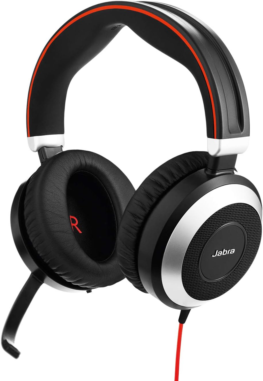Jabra Evolve 80 MS Wired Stereo Over-Ear Headphones - Microsoft Teams Optimized Headphones with Active Noise Cancelling - USB-C Cable and 3.5mm Jack Connections - Black