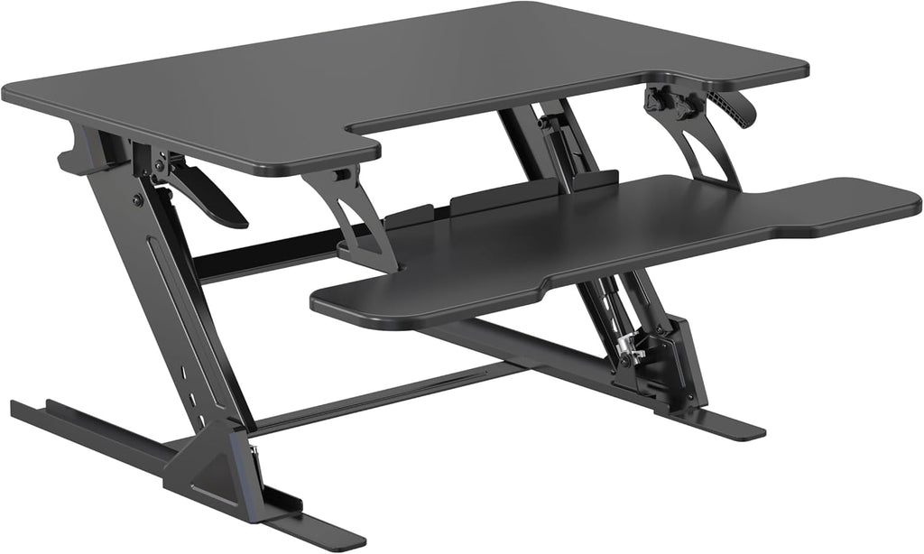 Standing Desk Converter 32 x 24 Inches - Height Adjustable Sit to Stand Riser with Keyboard Tray, Ergonomic Workstation for Home Office, Black