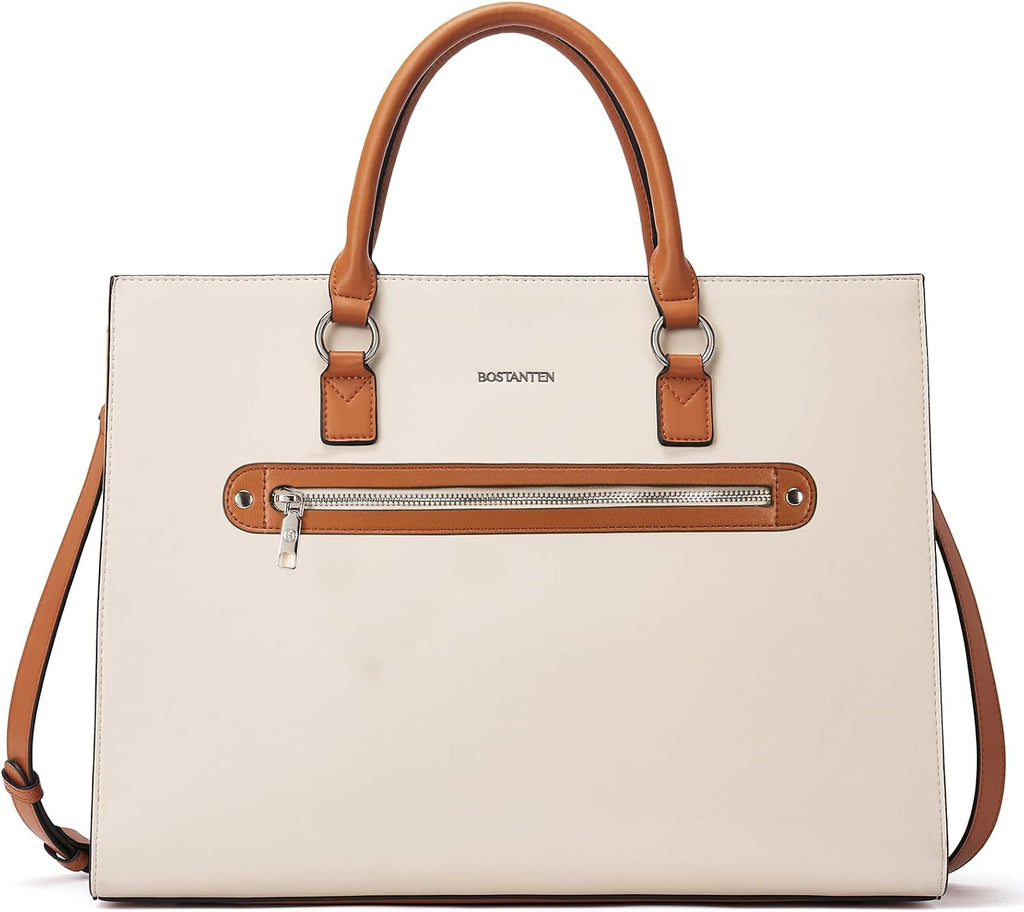 BOSTANTEN Leather Laptop Briefcase for Women Shoulder Bag 15.6 Inch Business Computer Work Tote
