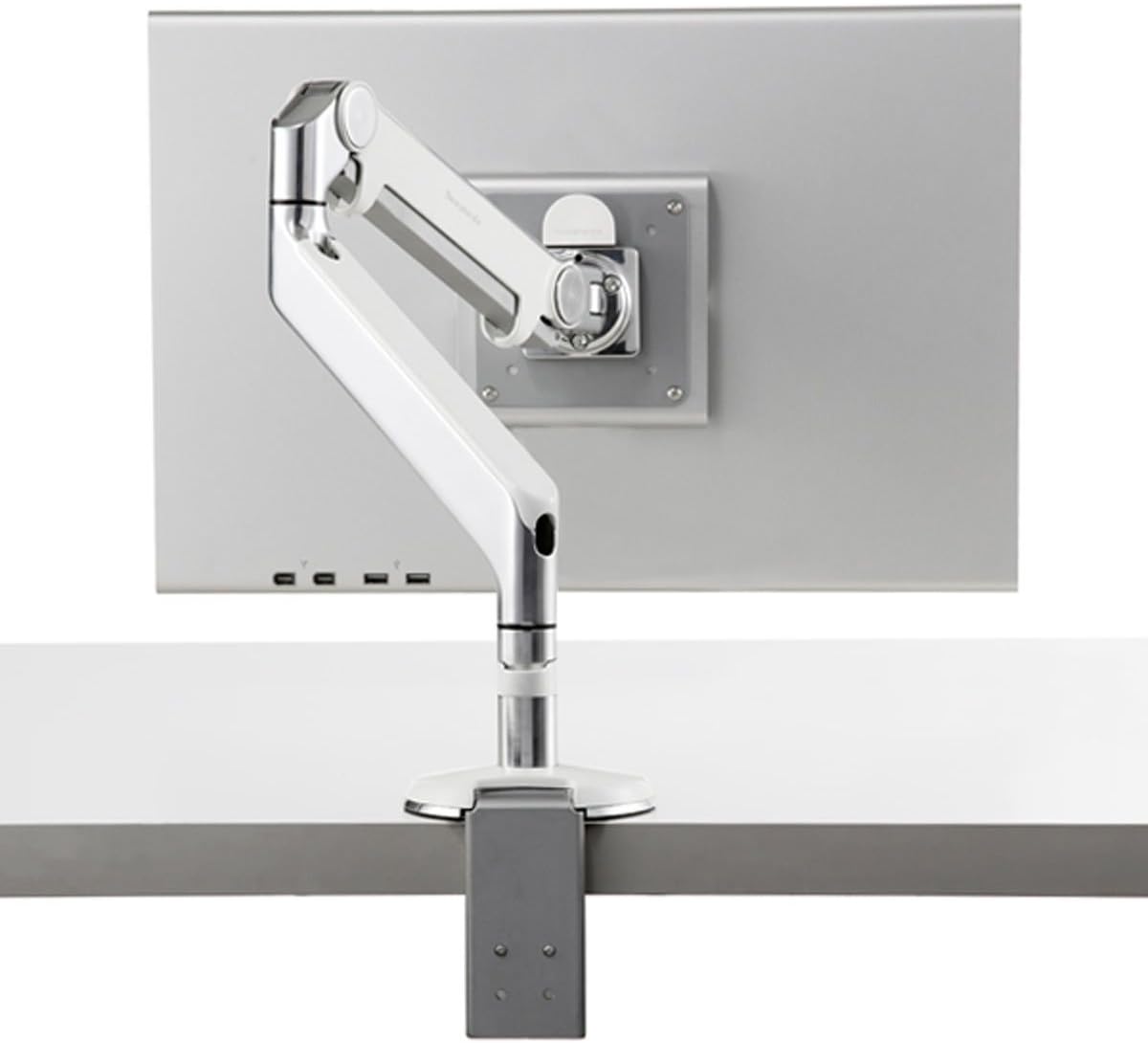 Humanscale M2 M2BW1S Adjustable Articulating Computer Monitor Arm - Bolt Through Mount with Base - Polished Aluminum with White Trim