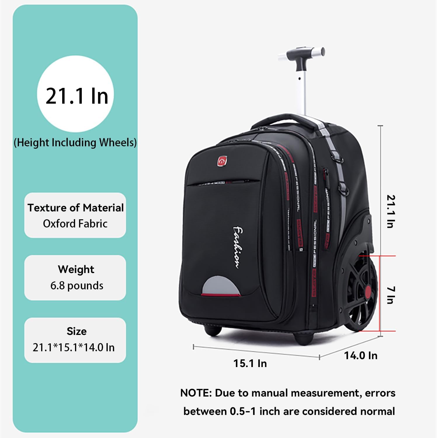 WMHYLYH Waterproof Rolling Backpack for Women and Men, Laptop Backpack with Wheels for Adults, Carry on Backpack with Large Wheels for Travel and Business Commuter (Blue, 22inch)