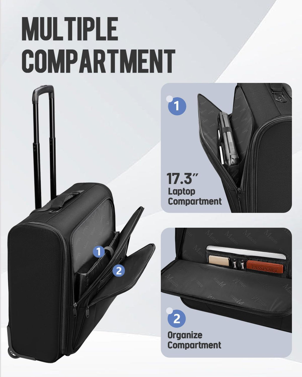 MATEIN Rolling Garment Bag with 2 Packing Cubes, Large Check-in Travel Garment Bags with 17.3 Inch Laptop Compartment, Wrinkle Free Wheeled Business Softside Suitcase Luggage for Men and Women, Black