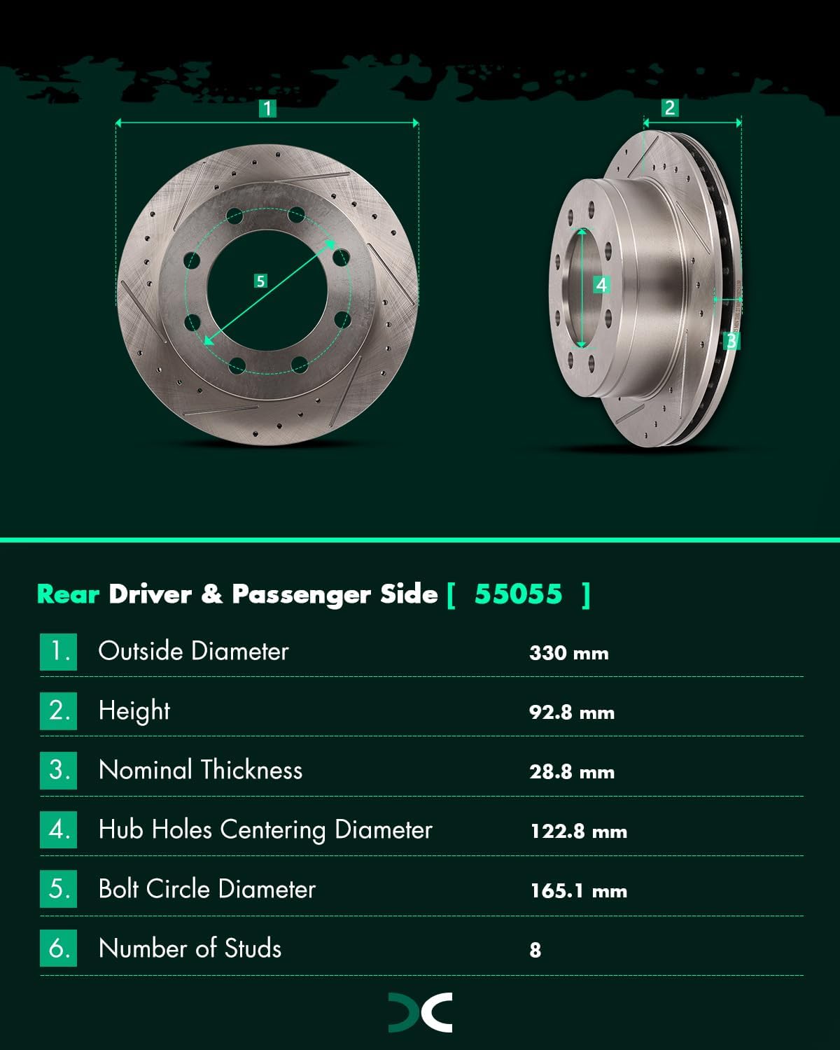 SCITOO Brake Kits for Chevy for Avalanche for Silverado for Suburban for GMC for Sierra for Yukon XL 2500 3500 HD Rear Drilled & Slotted Disc Brakes Rotors Semi Metallic Brakes Pads 55055;D785