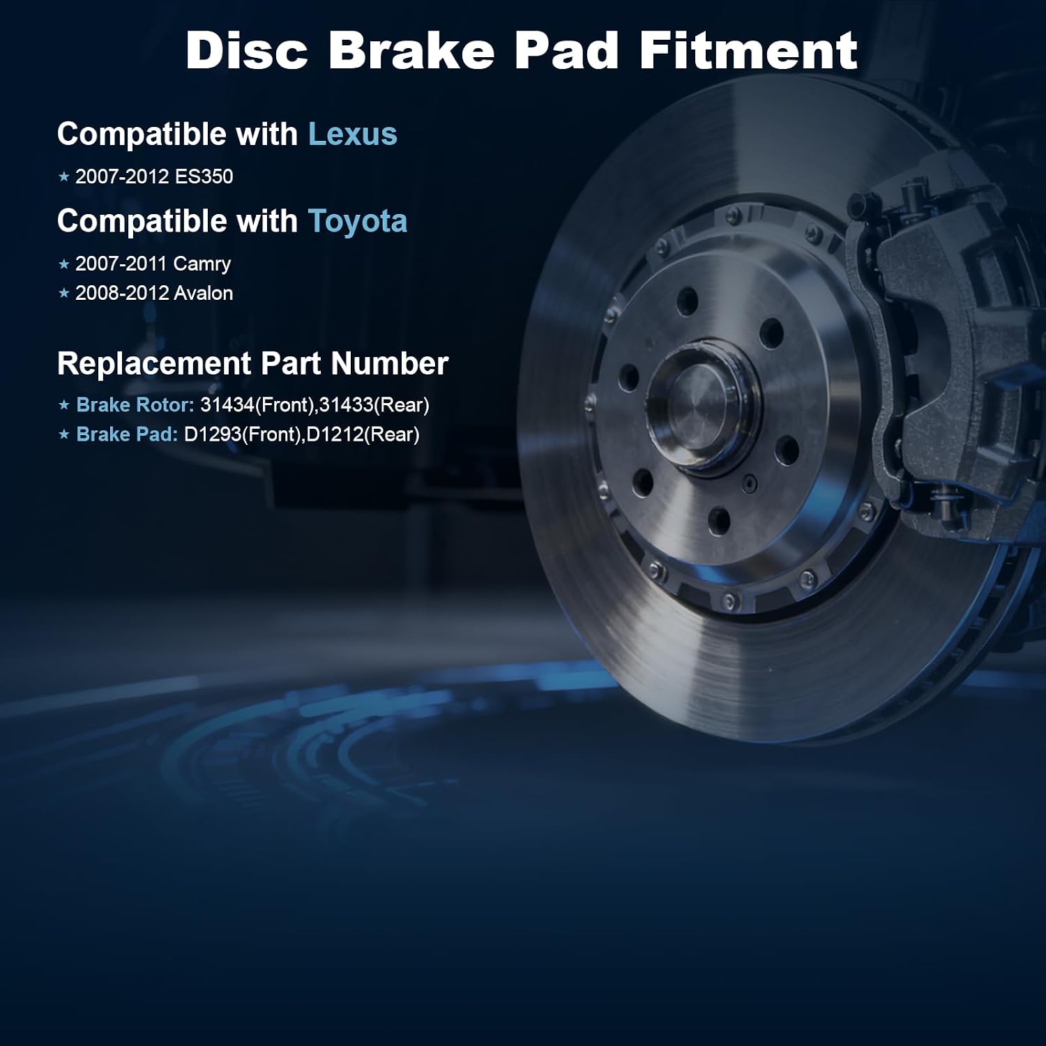 Front & Rear Drilled and Slotted Disc Brake Rotors & Ceramic Brake Pads Kit Fit for Lexus 2007-2012 ES350; for Toyota 2007-2011 Camry, 2008-2012 Avalon #31434 D1293 31433 D1212