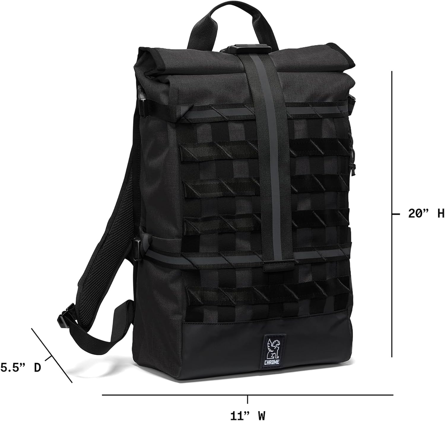 Chrome Industries Barrage 22L Black Roll-Top Backpack – Water Resistant Bag for Work, School, Travel – Features Cargo Net & Laptop Pocket