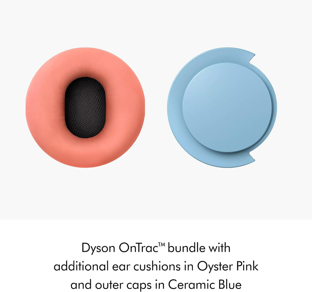 Bundle - Dyson OnTrac™ Over Ear Wireless Headphones in CNC Aluminum with Oyster Pink Ear Cushions + Ceramic Blue Ear Caps - Noise Cancelling, Up to 55 Hours Battery Life(2), Customizable