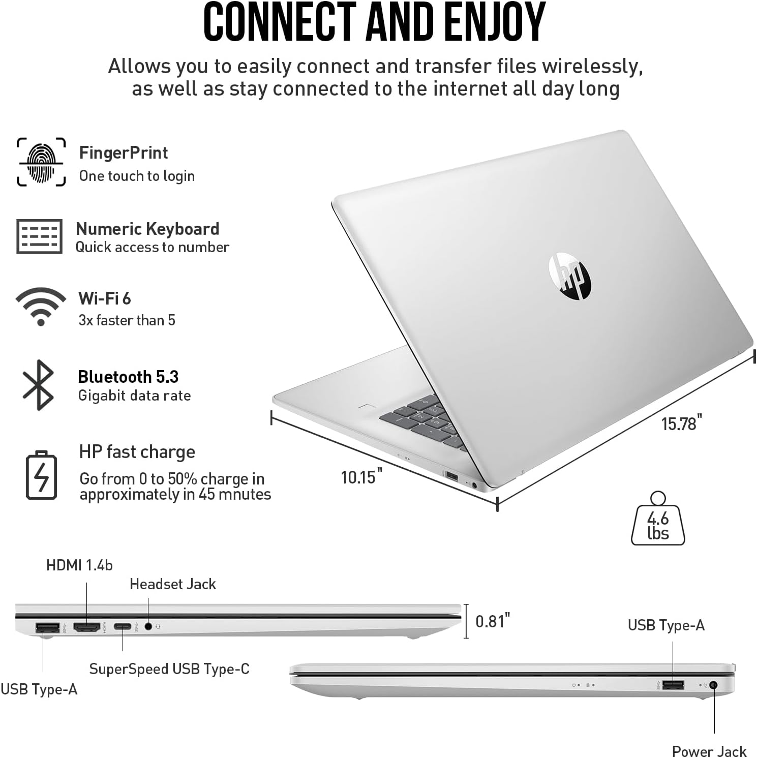 HP 17 Inch Laptop Touchscreen Computer, 17.3' HD+ Touch Screen Business Laptop PC, Intel Core i7, 64GB RAM 2TB SSD, Windows 11 Pro, Number Pad, Fingerprint