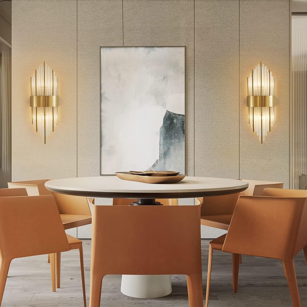BOKT Crystal Wall Sconces Set of 2 Modern Sconces Wall Lighting Gold Wall Sconce Bathroom Vanity Wall Mount Luxury Wall Light Fixtures for Bedside Hallway