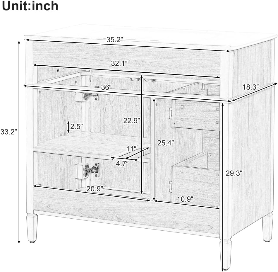 36 Inch Bathroom Vanity with Sink, Single Sink Bathroom Vanities, Gold Handles Bathroom Sink Cabinet (Wood)