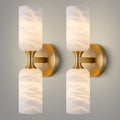 Alabaster Wall Sconce Set of 2, 14in Modern Brass Spanish Natural Marble Bathroom Vanity Sconces, Indoor Gold Wall Lighting Fixtures Decor for Bedroom Living Room Staircases