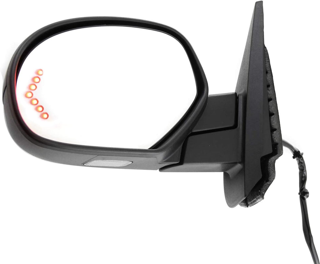Kool Vue Left Power Heated Mirror for Chevrolet Silverado 1500 GMC Sierra 1500 2007-2013 Power Fold With Signal Light & Puddle Lamp; Without Blind Spot Monitor, Memory & Auto-Dim with 2 Caps New Body