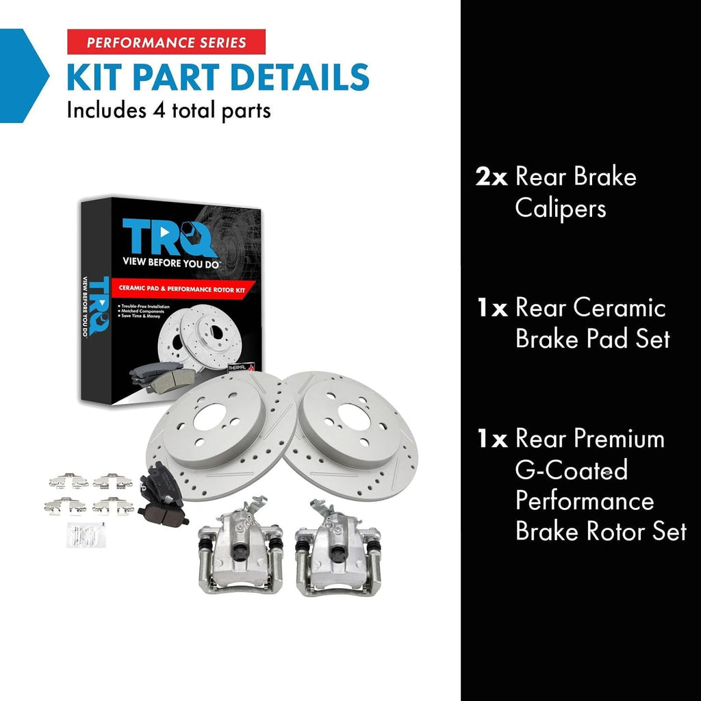 TRQ Performance Rear Brake Pad and Rotor Set Ceramic Solid G Coated Rotors Calipers Compatible with 2009-2010 Pontiac Vibe 2009-2019 Toyota Corolla 2009-2013 Matrix
