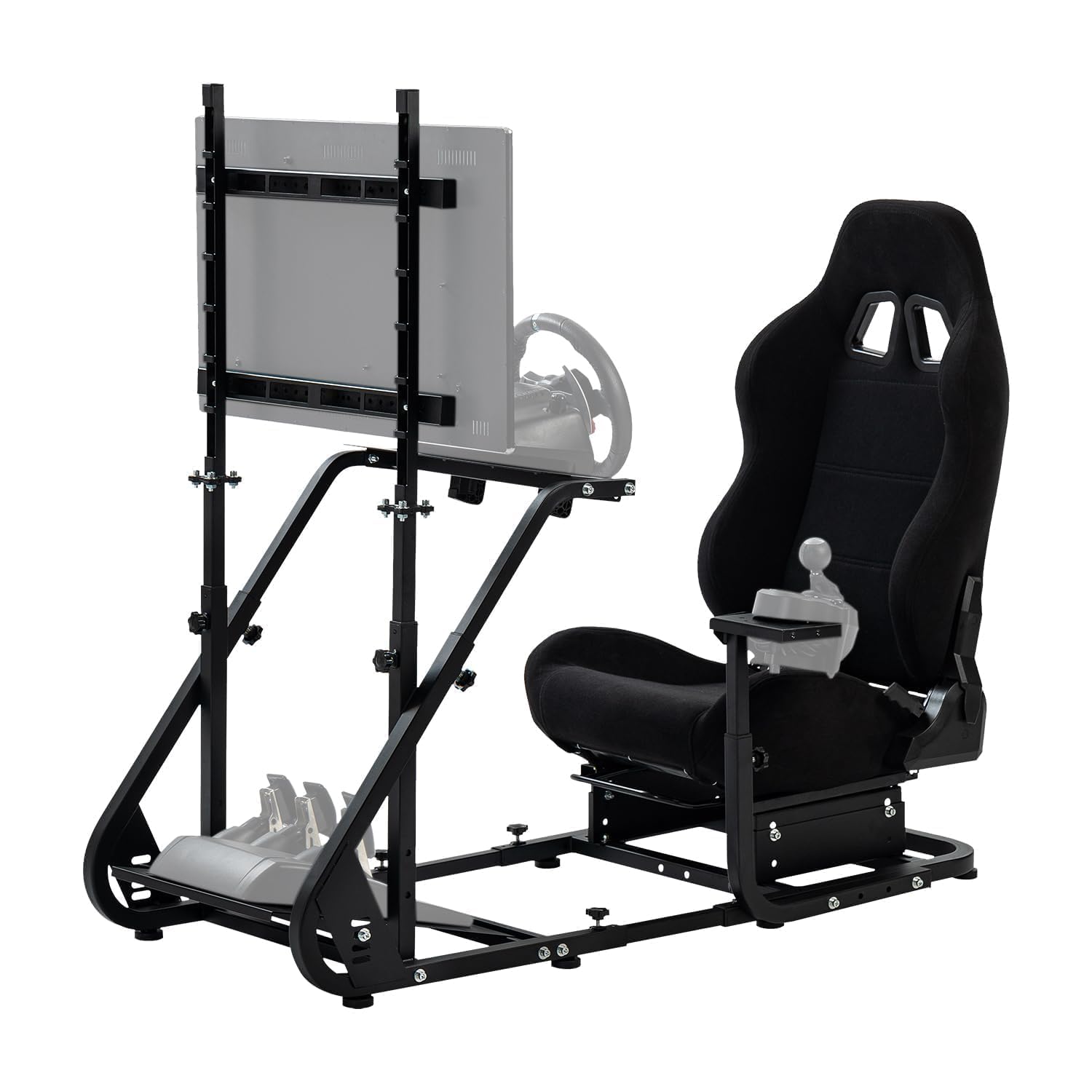 Anman Sim Racing Simulator Cockpit Black Seat with Visualizer Monitor Stand Fit for Logitech G25 G27 G29 G920 G923, for Thrustmaster T300RS TX, for Fanatec,Excluding Electronic Devices