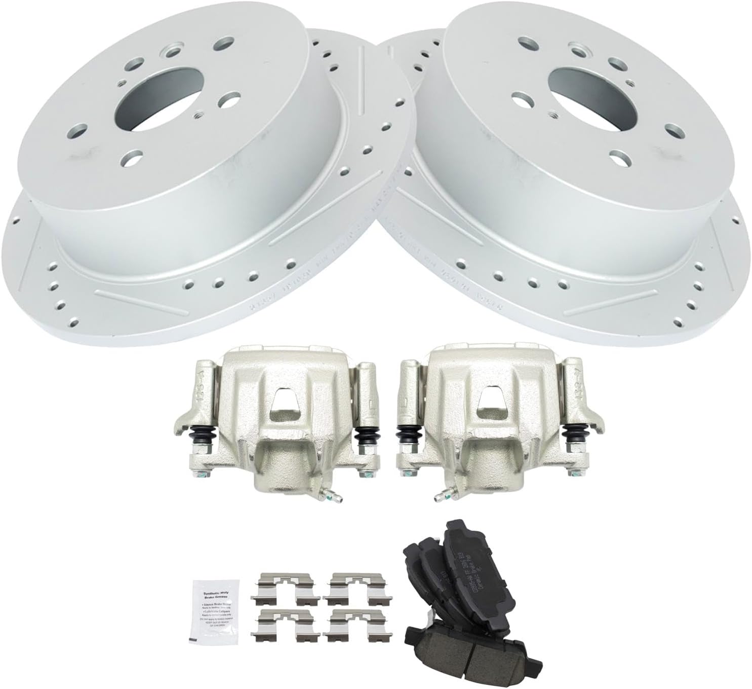 TRQ Performance Rear Brake Pad and Rotor Set Ceramic Solid Rotors Calipers Compatible with 2004-2010 Toyota Sienna