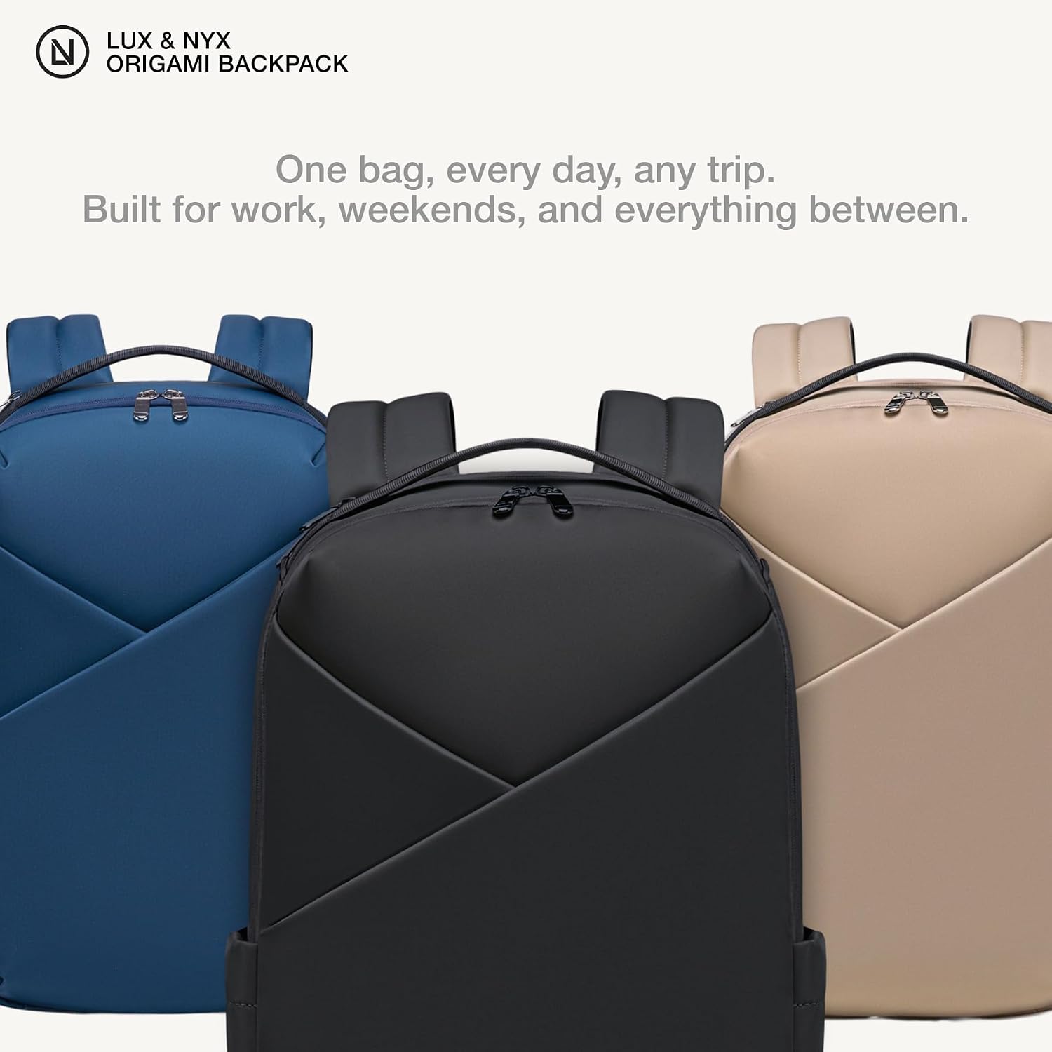 Lux & Nyx Origami Laptop Backpack for Work and Travel - Fits 16' MacBook Pro - Lightweight Business Bag - Men and Women (Black)