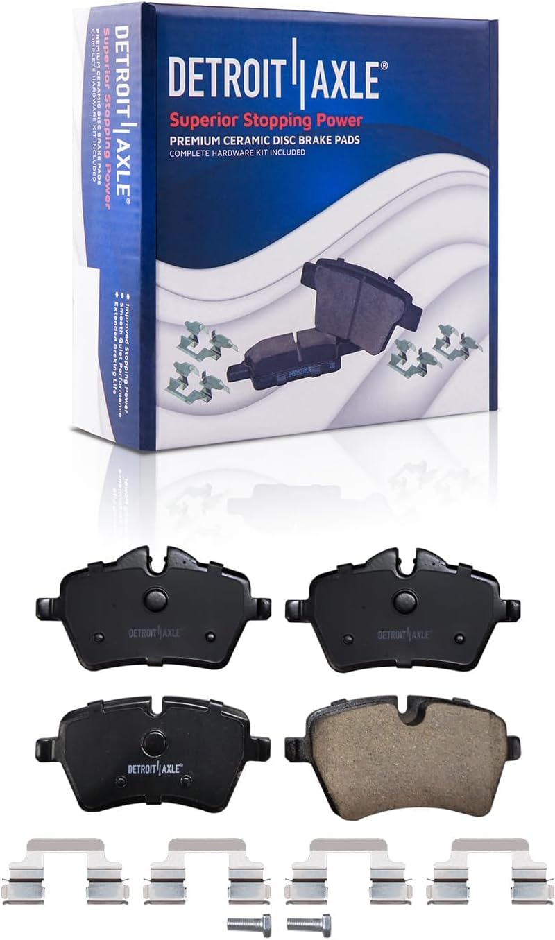 Detroit Axle - 8pc Brake Kit for 2007-2015 Mini Cooper 2008 2009 2010 2011 2012 2013 2014, 11.57' inch Front and 10.20' inch Rear Brake Rotors Ceramic Brakes Pads with Hardware Replacement