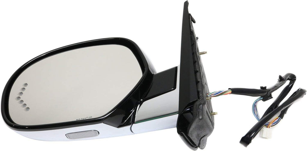 Kool Vue Driver & Passenger Side Power Heated Mirrors for Cadillac Escalade ESV 2007-2014, Power Fold Signal Light Memory Puddle Lamp, Without Blind Spot Monitor, Chrome, Car Mirror Accessories